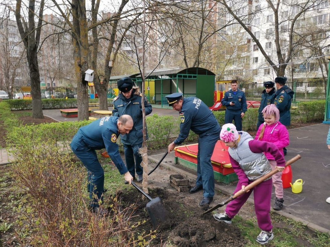 Сотрудники МЧС высадили молодые липы в детском саду в Александровке